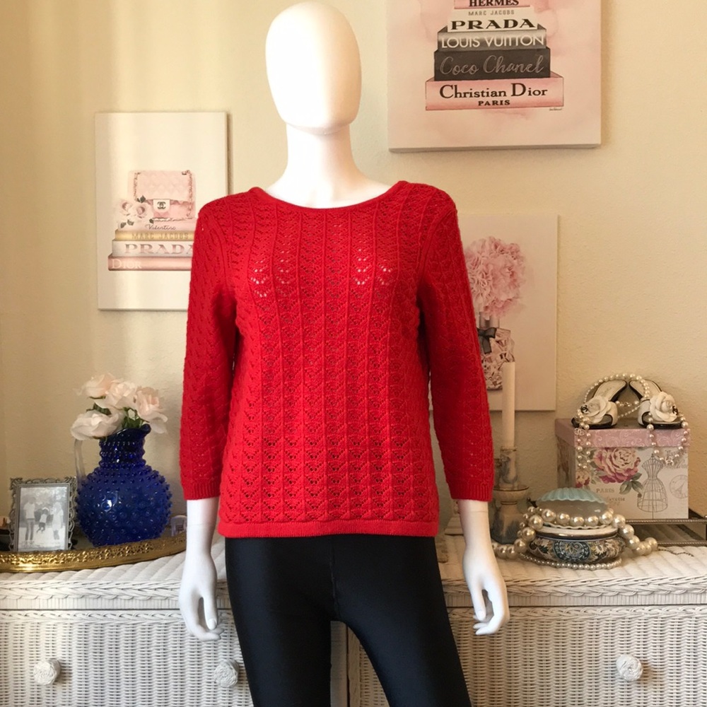Boden red eyelet sweater Medium NWT